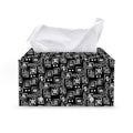 Black Adinkra Symbols Pattern Print Leather Tissue Box Cover