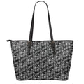 Black Adinkra Symbols Pattern Print Leather Tote Bag With Zipper