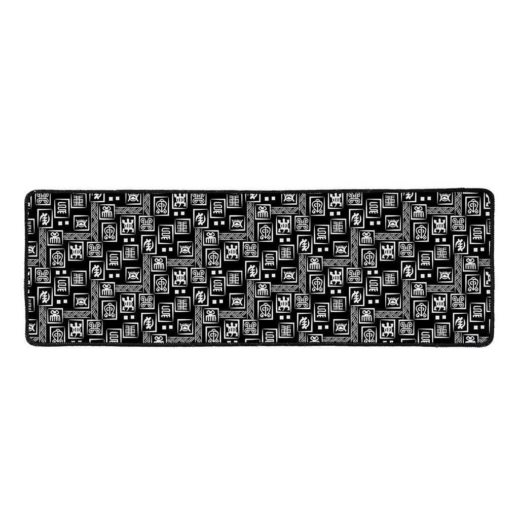 Black Adinkra Symbols Pattern Print Long Kitchen Mat