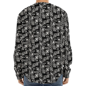 Black Adinkra Symbols Pattern Print Long Sleeve Baseball Jersey