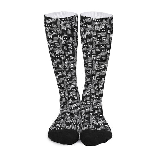 Black Adinkra Symbols Pattern Print Long Socks