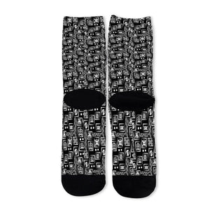 Black Adinkra Symbols Pattern Print Long Socks