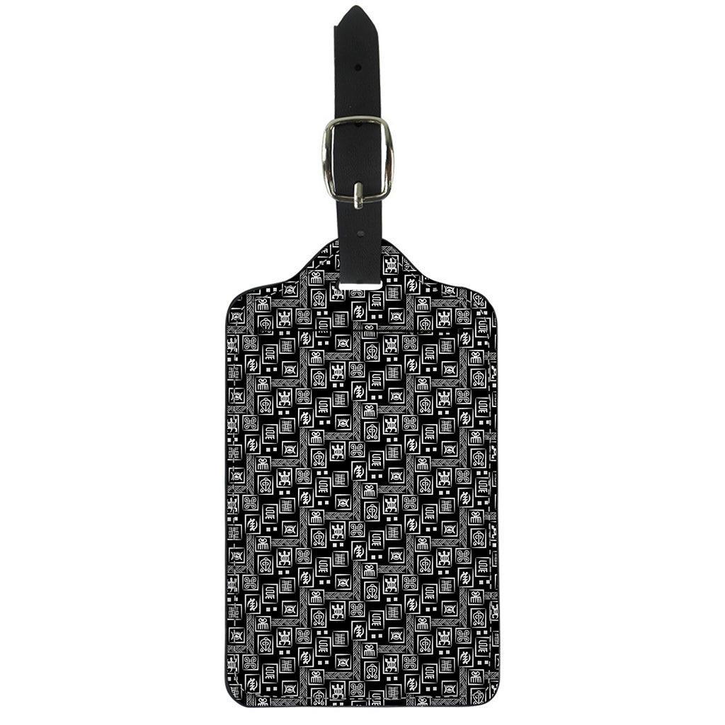 Black Adinkra Symbols Pattern Print Luggage Tag
