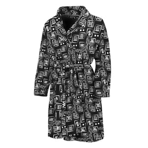 Black Adinkra Symbols Pattern Print Men's Bathrobe