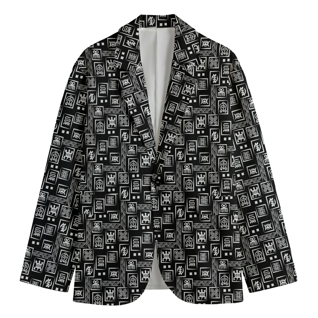 Black Adinkra Symbols Pattern Print Men's Blazer