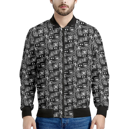 Black Adinkra Symbols Pattern Print Men's Bomber Jacket