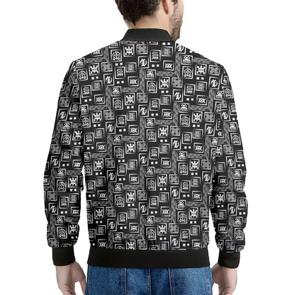 Black Adinkra Symbols Pattern Print Men's Bomber Jacket