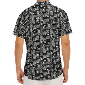 Black Adinkra Symbols Pattern Print Men's Deep V-Neck Shirt