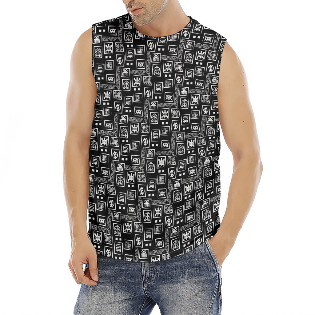 Black Adinkra Symbols Pattern Print Men's Fitness Tank Top