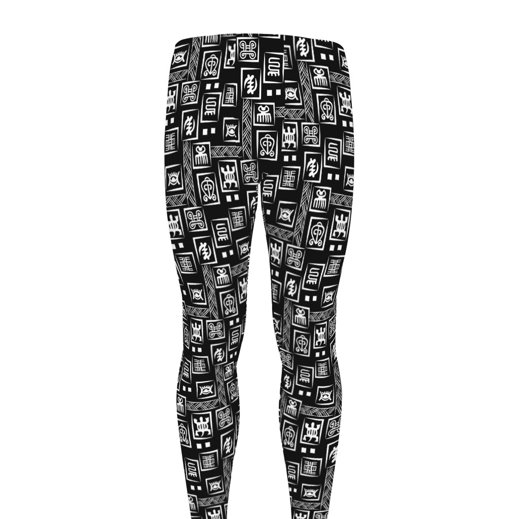 Black Adinkra Symbols Pattern Print Men's leggings