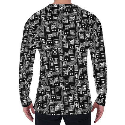 Black Adinkra Symbols Pattern Print Men's Long Sleeve T-Shirt