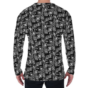 Black Adinkra Symbols Pattern Print Men's Long Sleeve T-Shirt