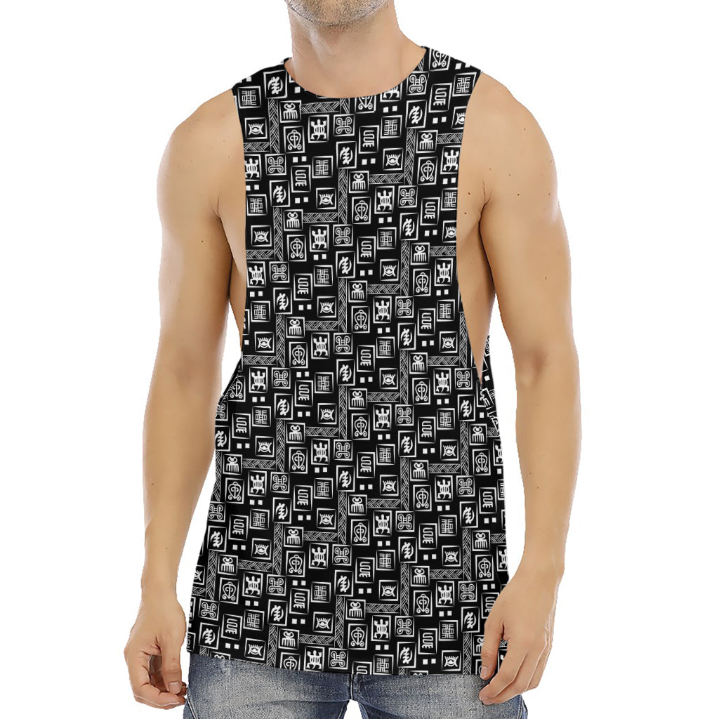 Black Adinkra Symbols Pattern Print Men's Muscle Tank Top