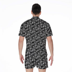 Black Adinkra Symbols Pattern Print Men's Rompers