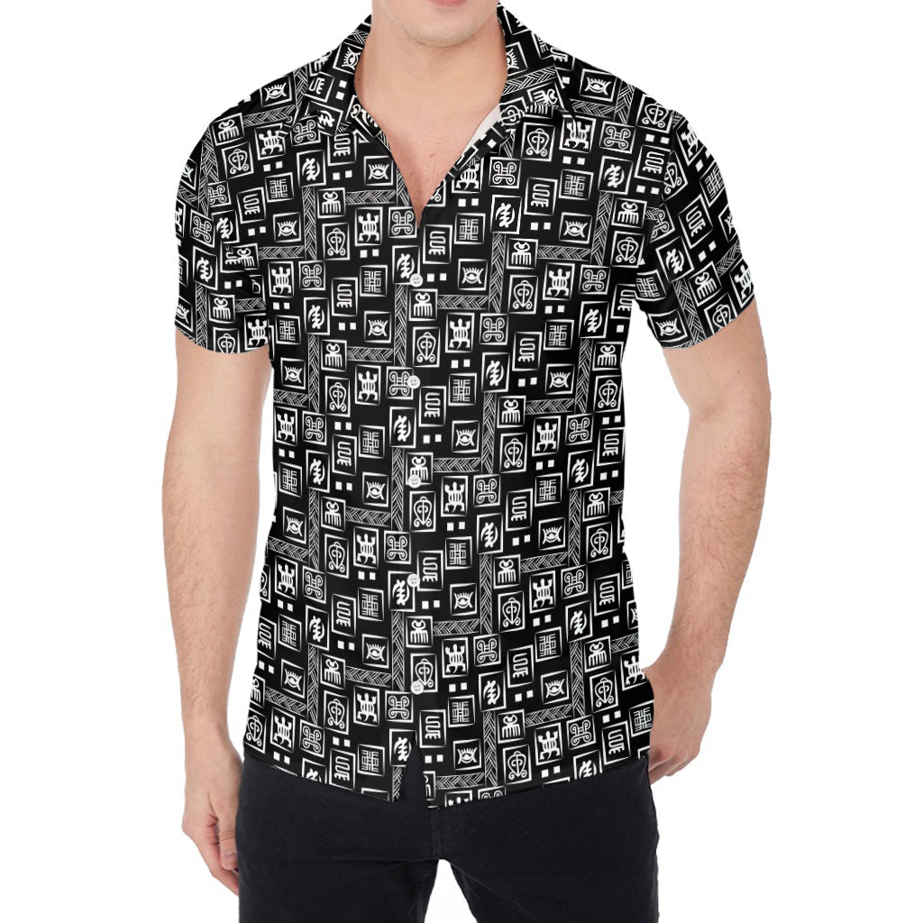 Black Adinkra Symbols Pattern Print Men's Shirt