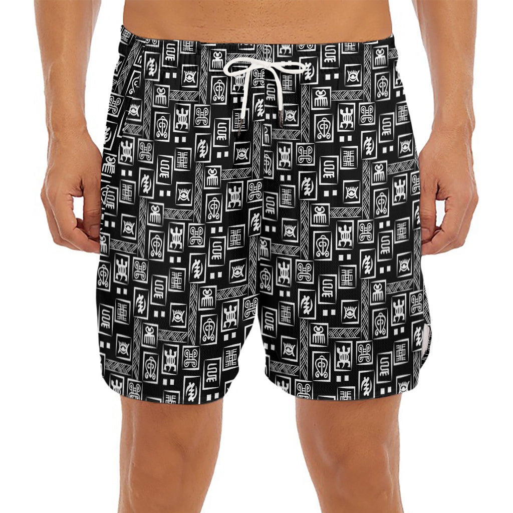 Black Adinkra Symbols Pattern Print Men's Split Running Shorts