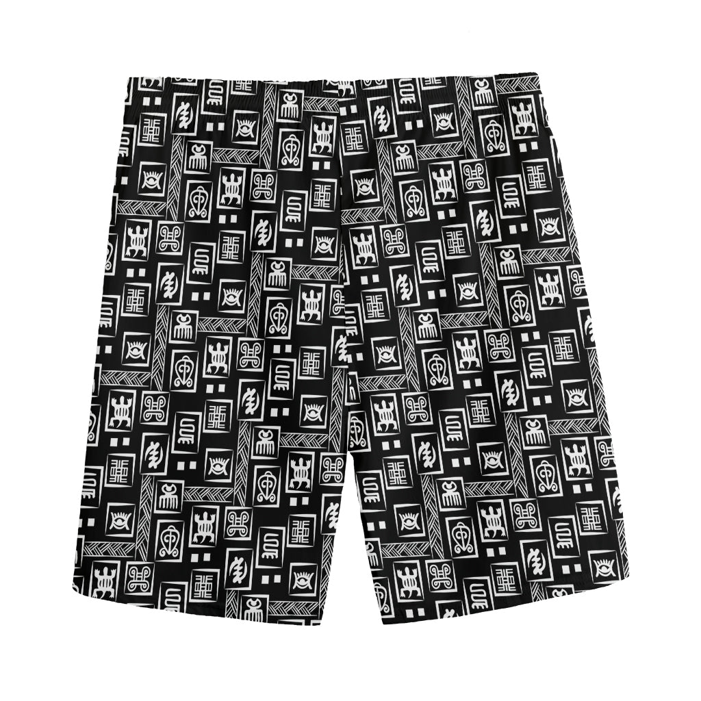 Black Adinkra Symbols Pattern Print Men's Sports Shorts