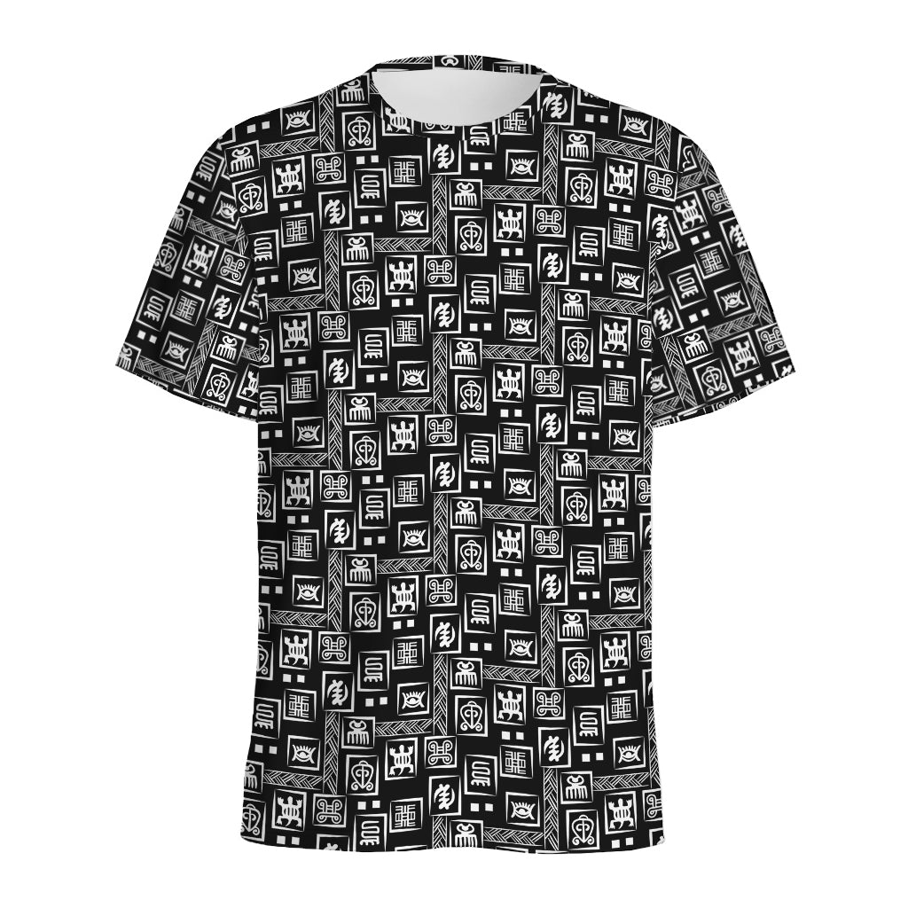 Black Adinkra Symbols Pattern Print Men's Sports T-Shirt