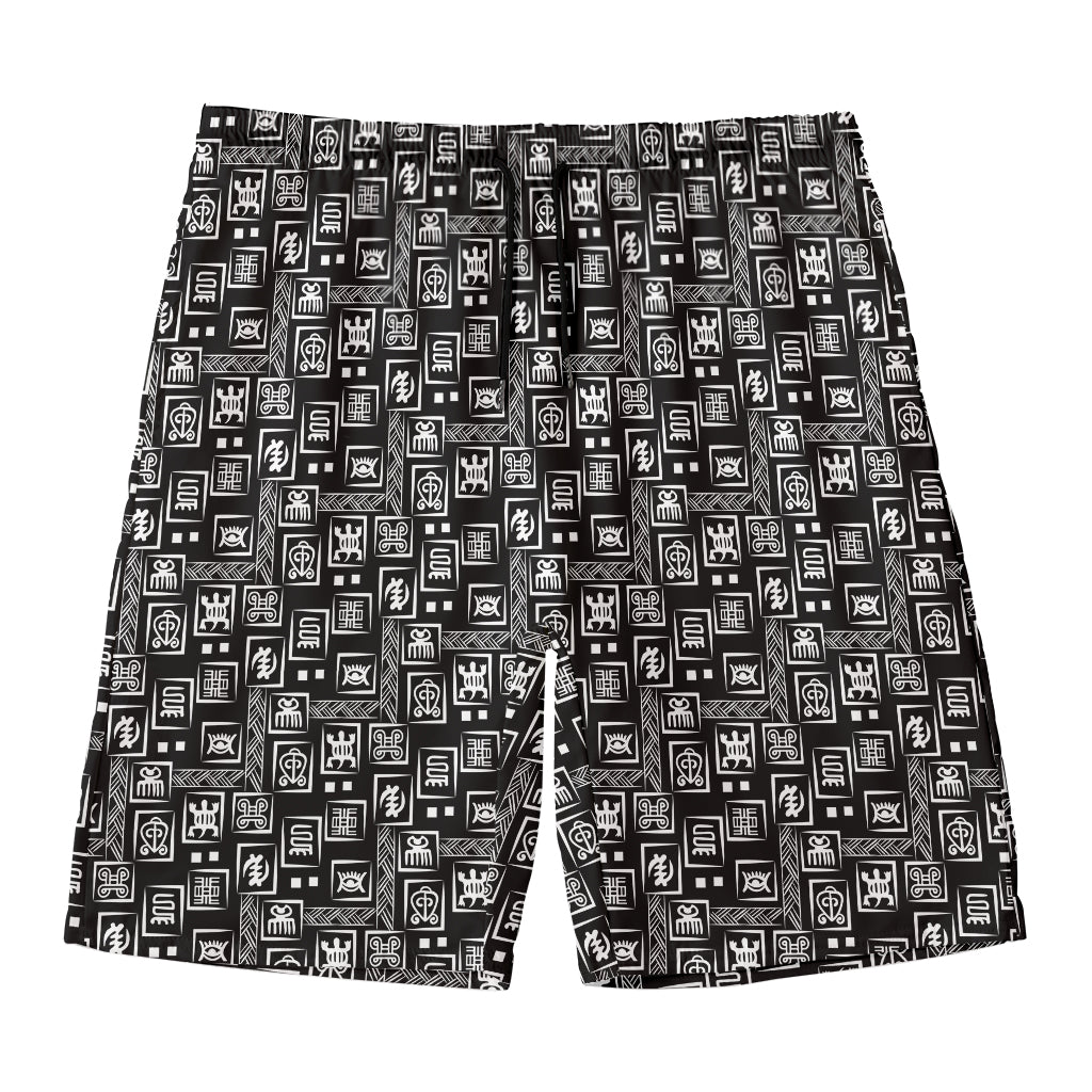 Black Adinkra Symbols Pattern Print Men's Swim Trunks