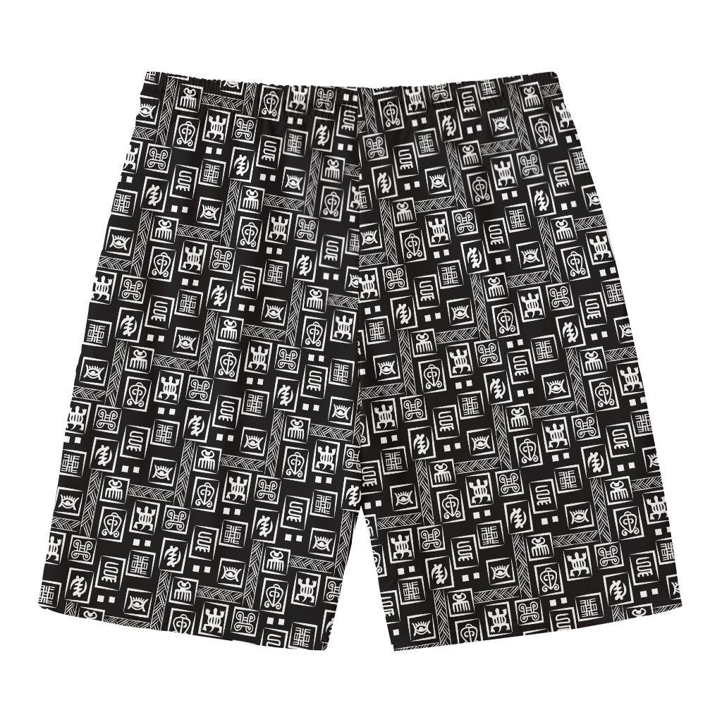 Black Adinkra Symbols Pattern Print Men's Swim Trunks