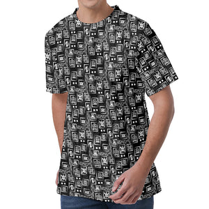 Black Adinkra Symbols Pattern Print Men's Velvet T-Shirt