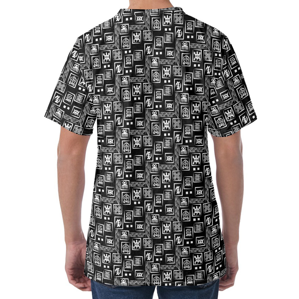 Black Adinkra Symbols Pattern Print Men's Velvet T-Shirt