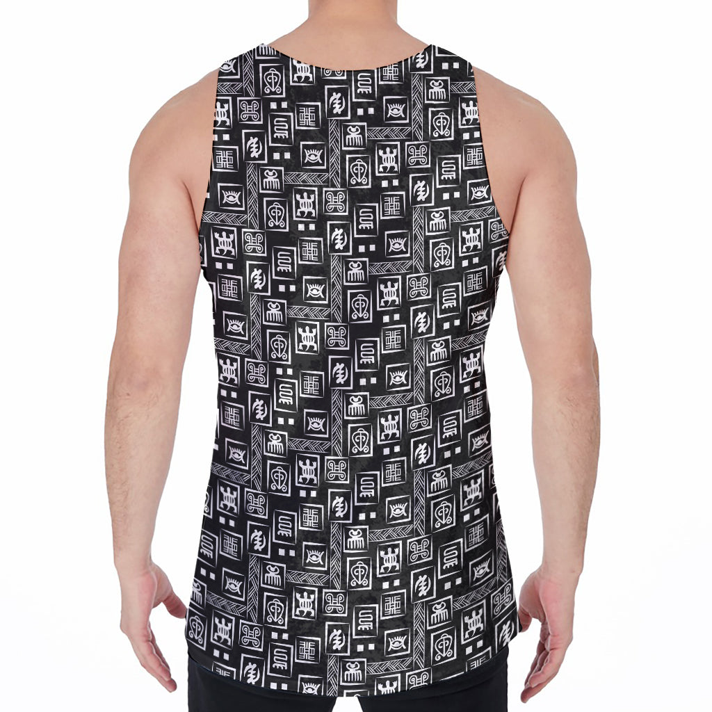 Black Adinkra Symbols Pattern Print Men's Velvet Tank Top