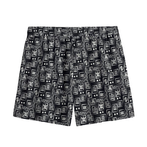 Black Adinkra Symbols Pattern Print Mesh Shorts