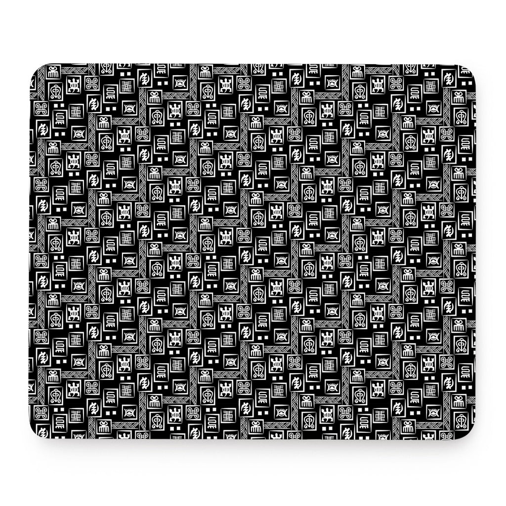 Black Adinkra Symbols Pattern Print Mouse Pad