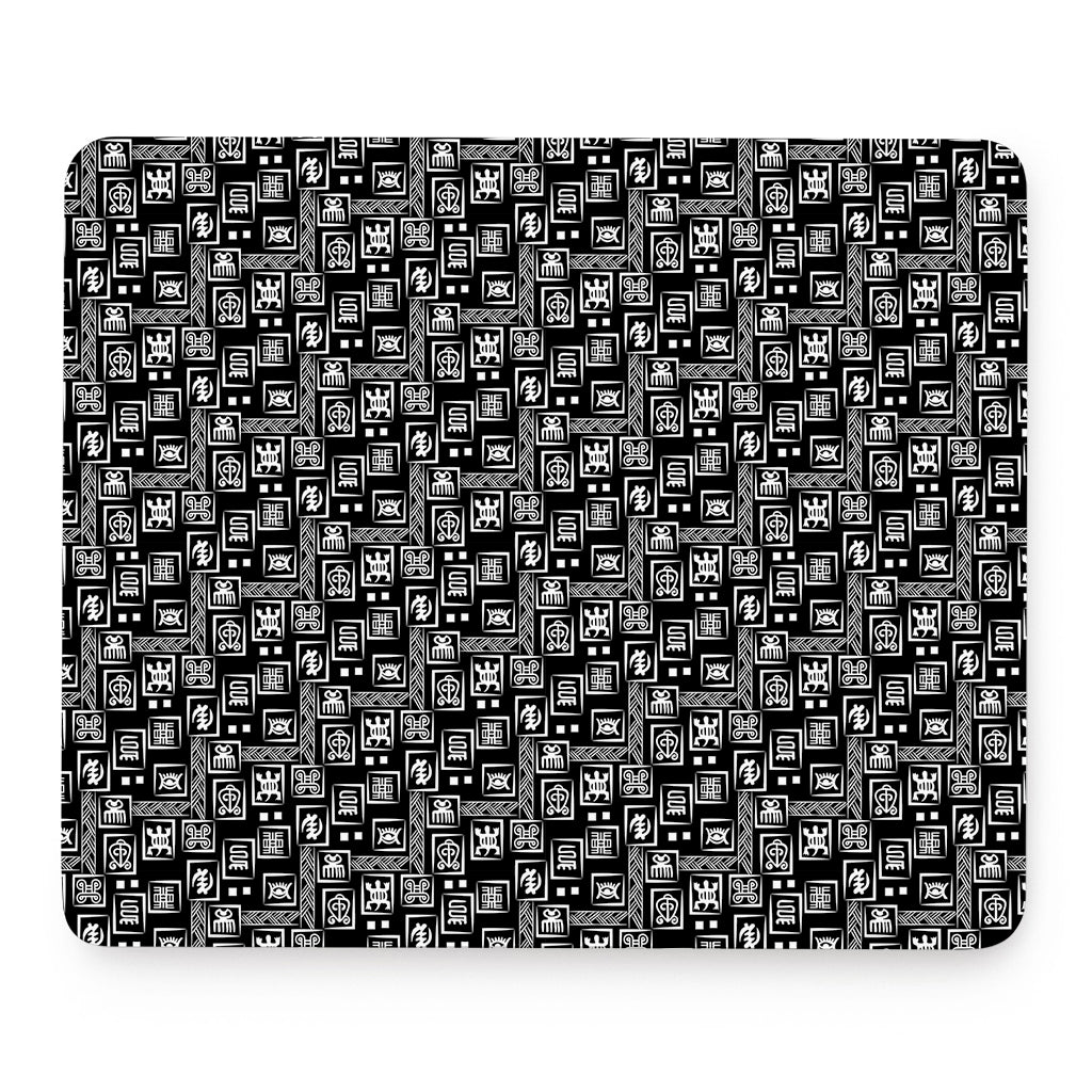 Black Adinkra Symbols Pattern Print Mouse Pad