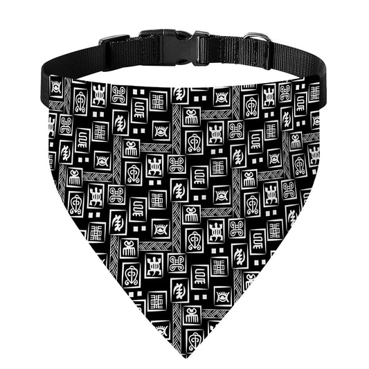 Black Adinkra Symbols Pattern Print Over The Collar Dog Bandana