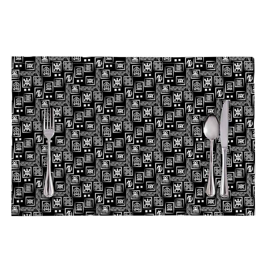 Black Adinkra Symbols Pattern Print Placemat
