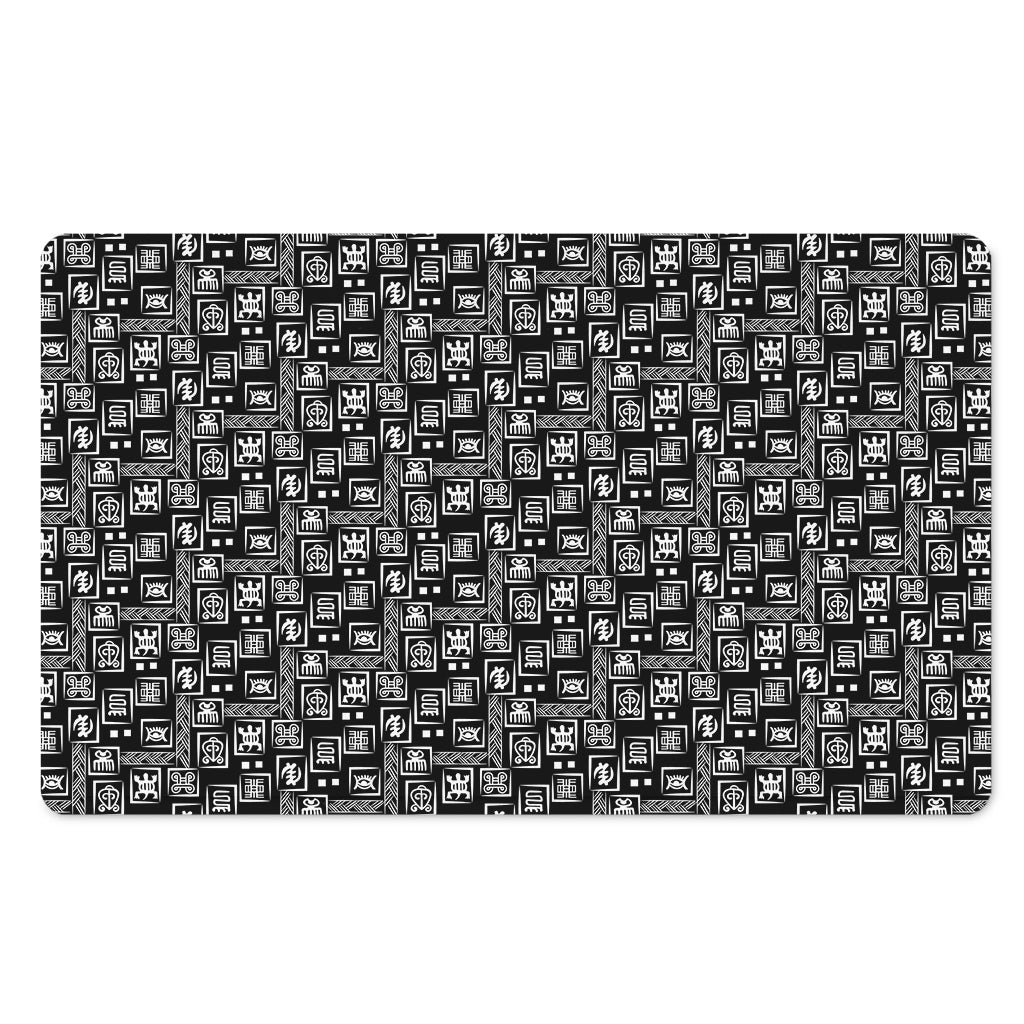 Black Adinkra Symbols Pattern Print Polyester Doormat