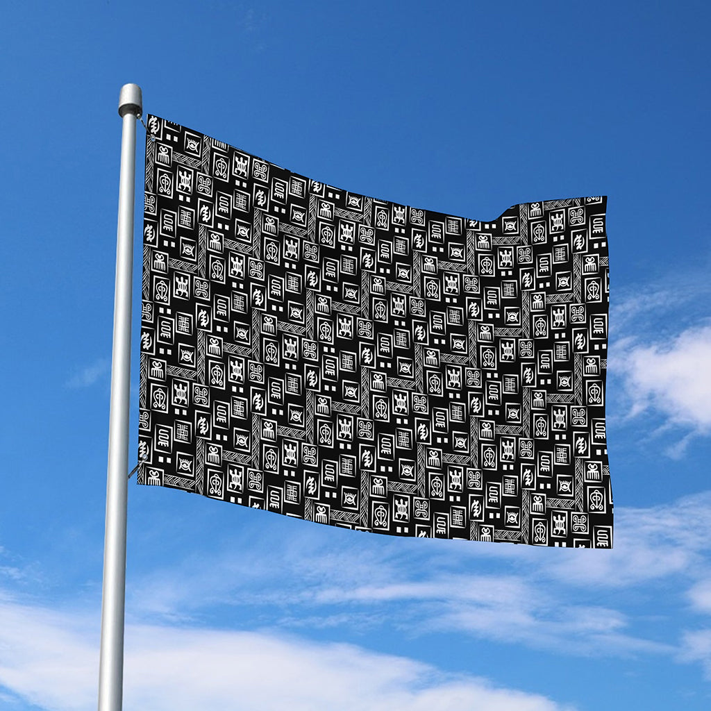 Black Adinkra Symbols Pattern Print Polyester Flag