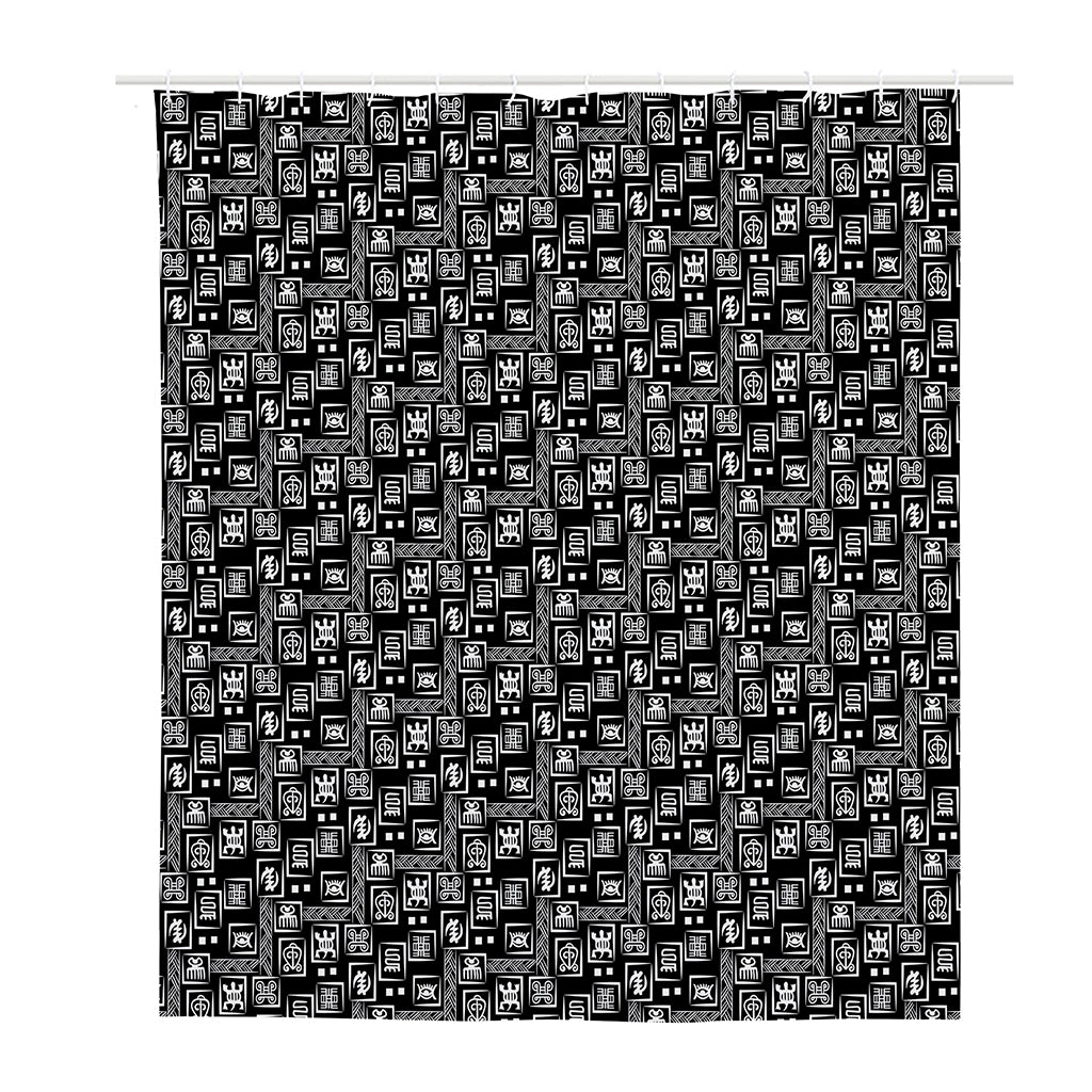 Black Adinkra Symbols Pattern Print Polyester Shower Curtain