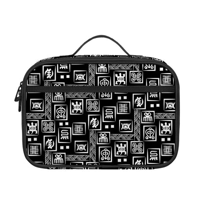Black Adinkra Symbols Pattern Print Portable Lunch Bag
