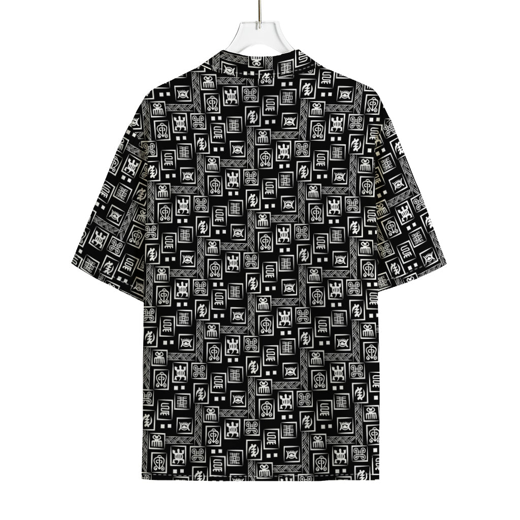 Black Adinkra Symbols Pattern Print Rayon Hawaiian Shirt