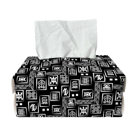 Black Adinkra Symbols Pattern Print Rectangle Tissue Box Cover