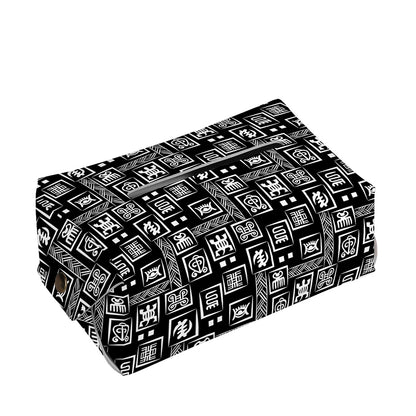 Black Adinkra Symbols Pattern Print Rectangle Tissue Box Cover