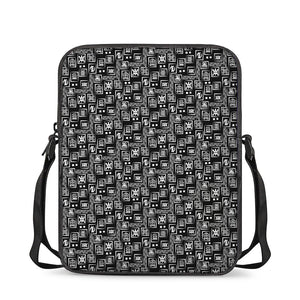 Black Adinkra Symbols Pattern Print Rectangular Crossbody Bag