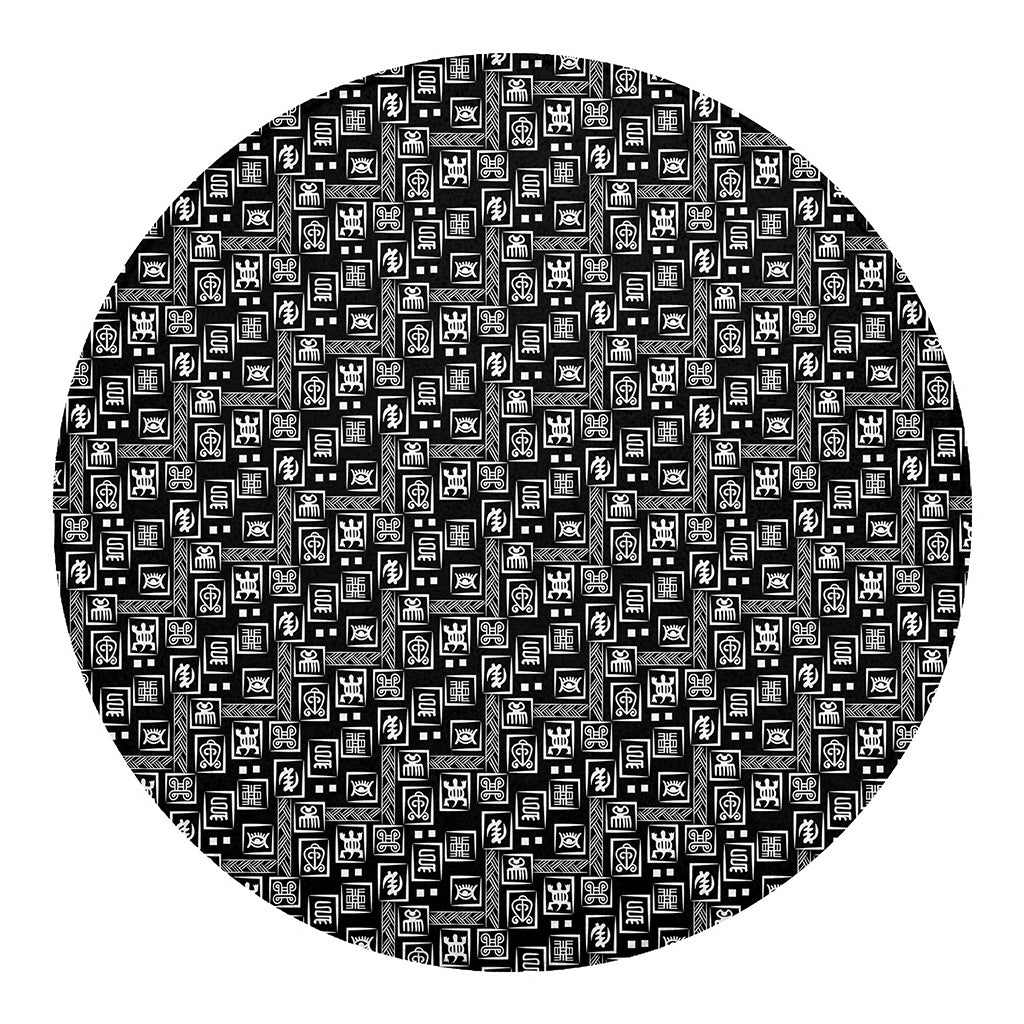 Black Adinkra Symbols Pattern Print Round Blanket