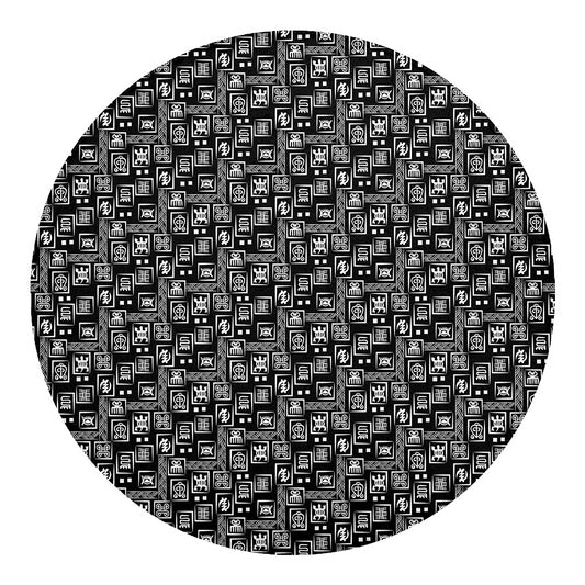 Black Adinkra Symbols Pattern Print Round Blanket