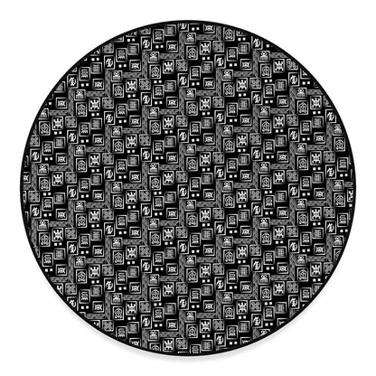 Black Adinkra Symbols Pattern Print Round Floor Mat