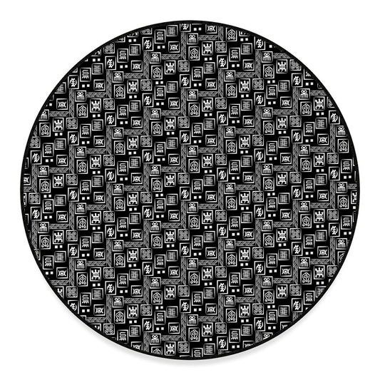 Black Adinkra Symbols Pattern Print Round Floor Mat