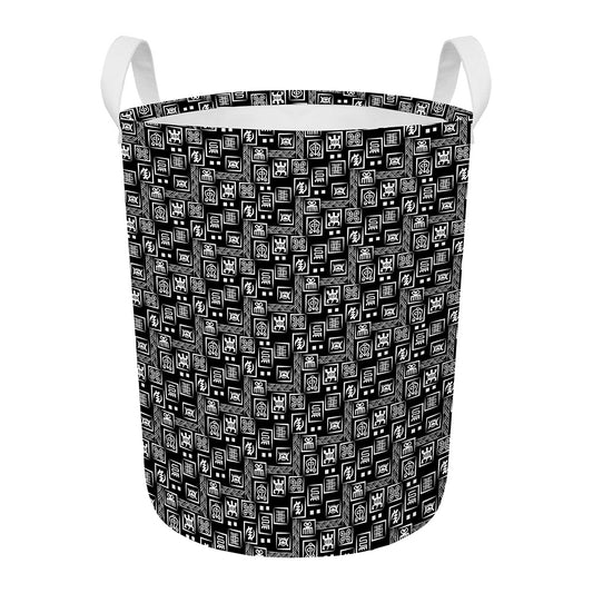 Black Adinkra Symbols Pattern Print Round Laundry Basket