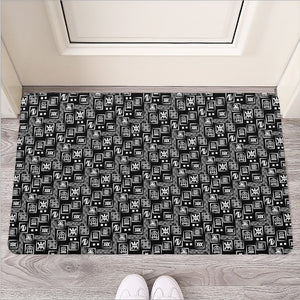 Black Adinkra Symbols Pattern Print Rubber Doormat