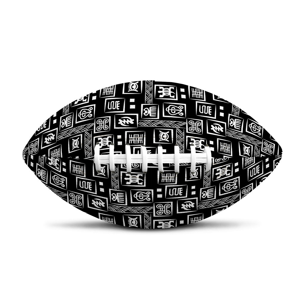 Black Adinkra Symbols Pattern Print Rugby Ball