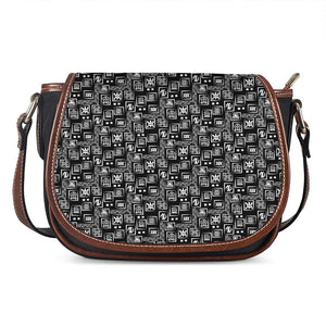 Black Adinkra Symbols Pattern Print Saddle Bag