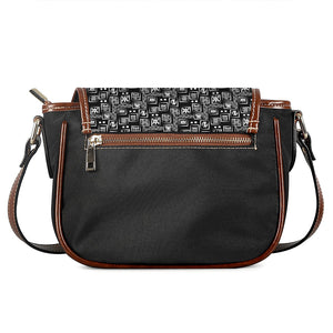 Black Adinkra Symbols Pattern Print Saddle Bag