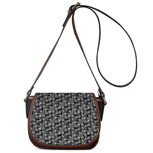 Black Adinkra Symbols Pattern Print Saddle Bag